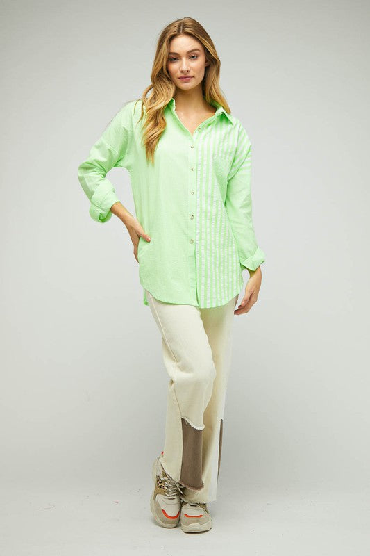 Davi & Dani Stripe Button Down Long Sleeve Shirt