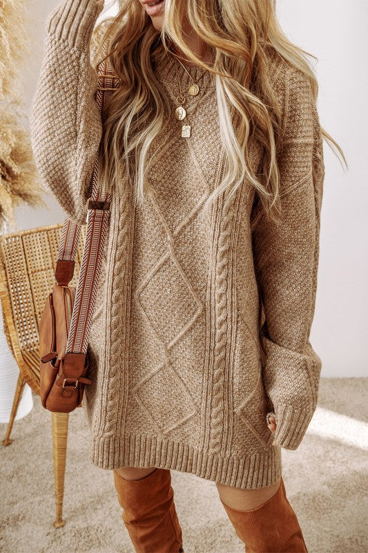 JUNIPER BLVD Cable Knit Drop Shoulder Sweater Dress
