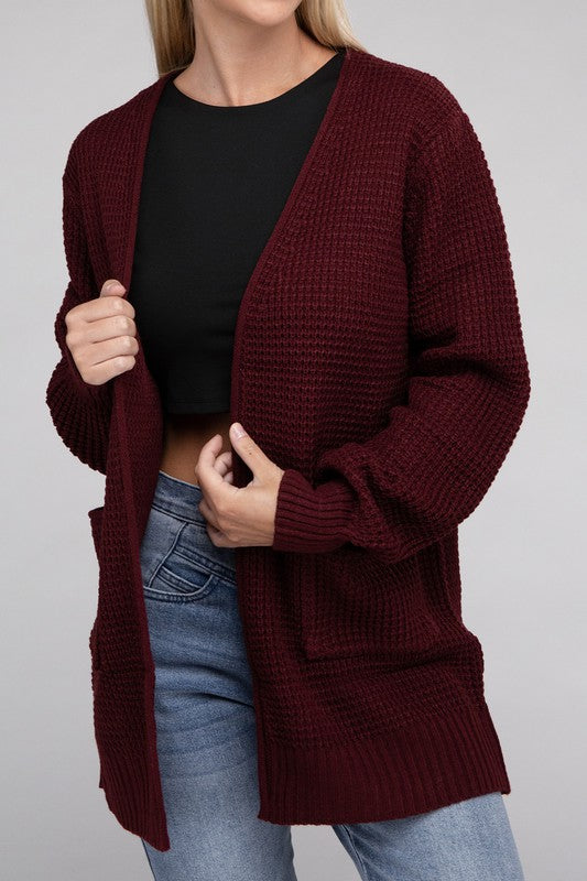 ZENANA Low Gauge Waffle Open Cardigan Sweater