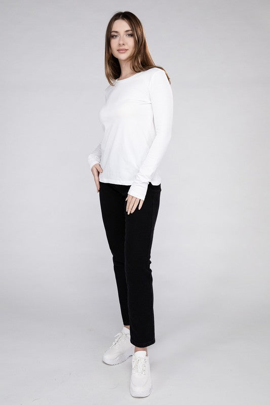 ZENANA Cotton Crew Neck Long Sleeve T-Shirt