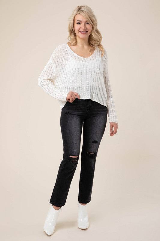 Lilou Variegated rib V neck sweater