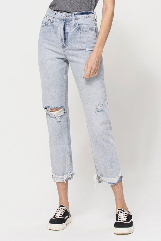 VERVET by Flying Monkey Super High Relaxed Cuffed Straight Jeans