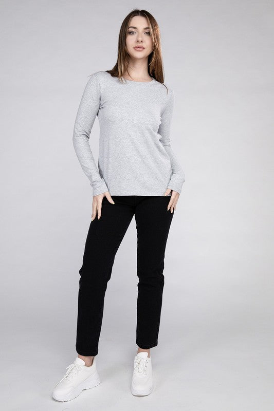 ZENANA Cotton Crew Neck Long Sleeve T-Shirt