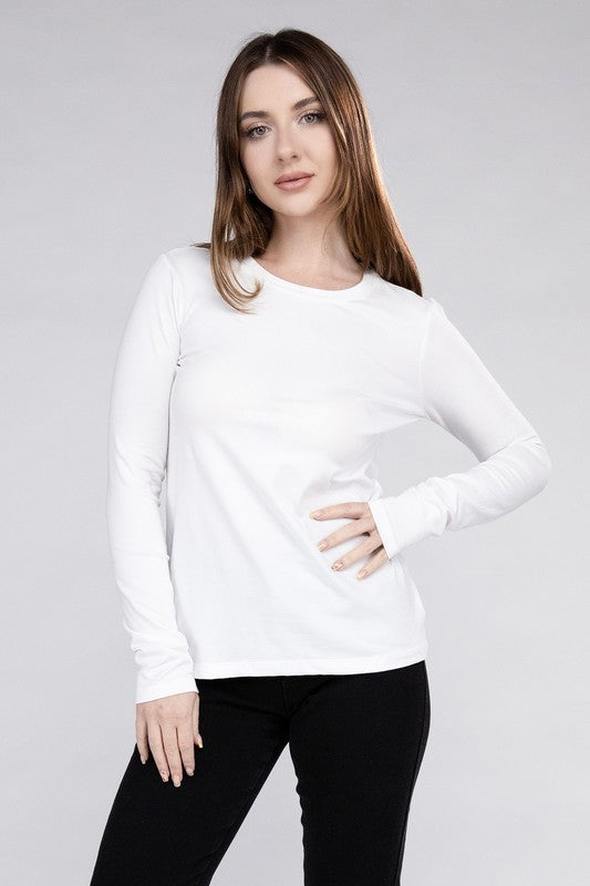 ZENANA Cotton Crew Neck Long Sleeve T-Shirt