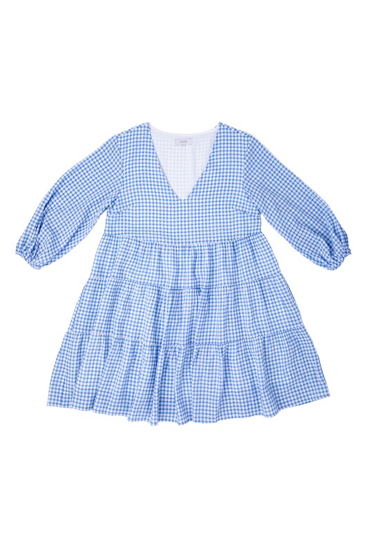 Load image into Gallery viewer, Lilou Gingham checked tiered dress
