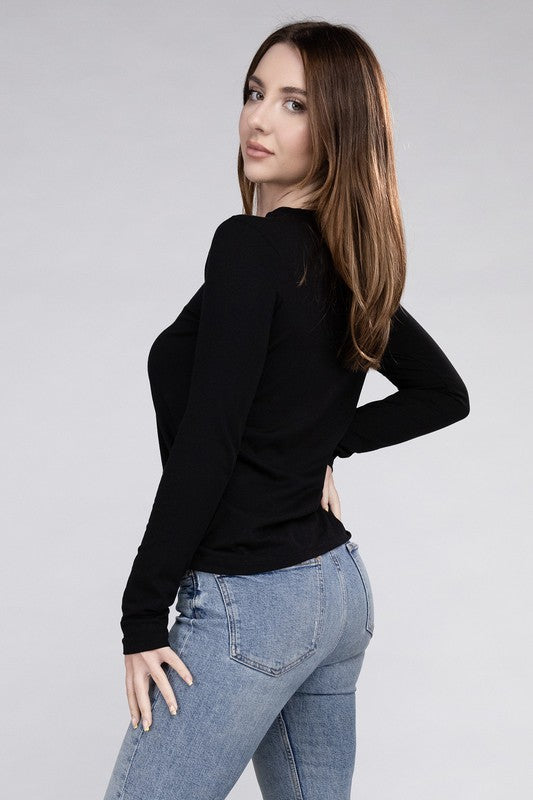 ZENANA Cotton Crew Neck Long Sleeve T-Shirt