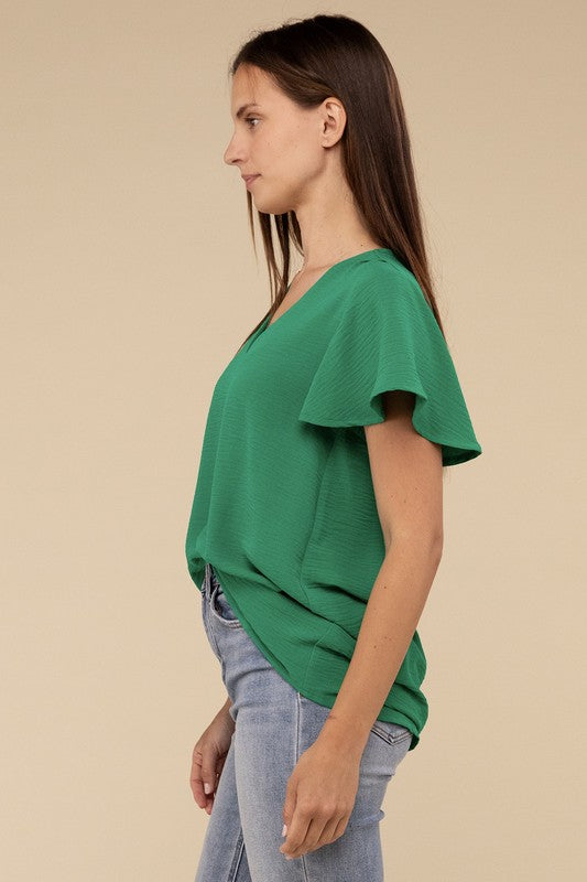 ZENANA Woven Airflow Flutter Sleeve Top