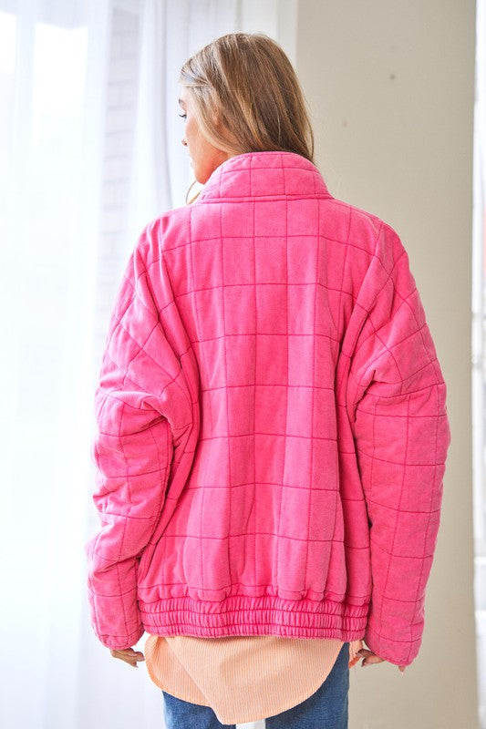 Davi & Dani Washed Soft Comfy Quilting Zip Closure Jacket