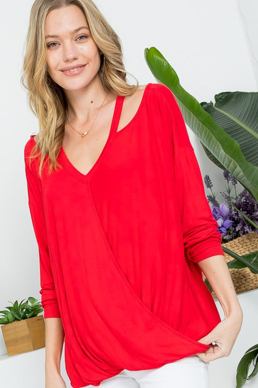 e Luna SOLID CROSSOVER SEXY BLOUSES TOP