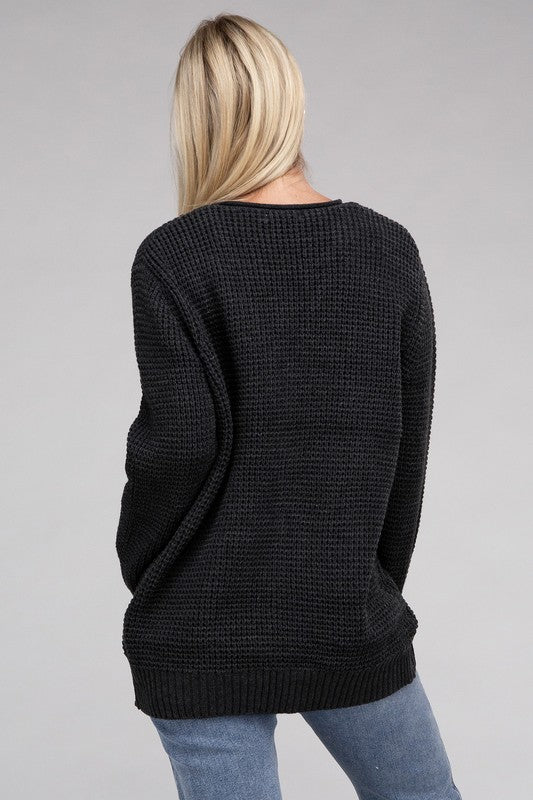 ZENANA Low Gauge Waffle Open Cardigan Sweater