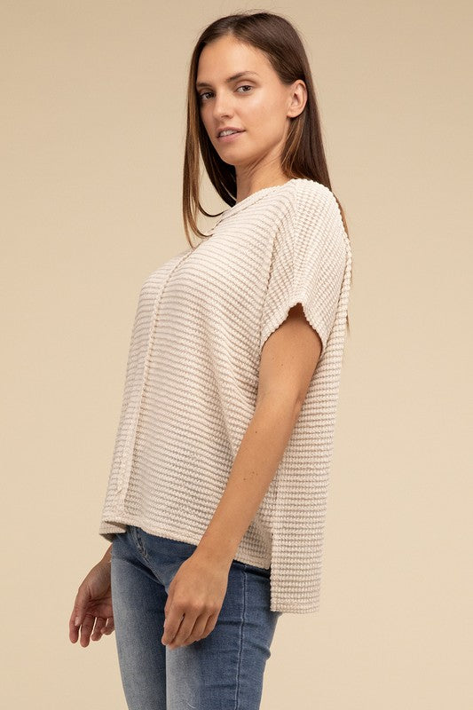 ZENANA Dolman Short Sleeve Jacquard Sweater