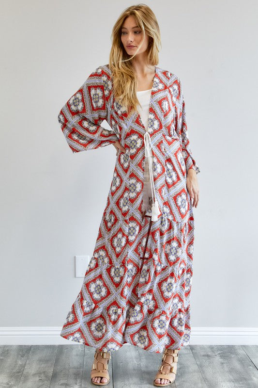 Davi & Dani Printed Long Sleeve Loose Kimono Duster