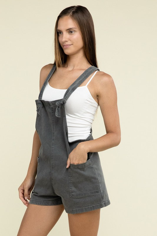 ZENANA Washed Knot Strap Romper