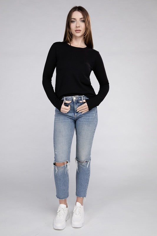 ZENANA Cotton Crew Neck Long Sleeve T-Shirt