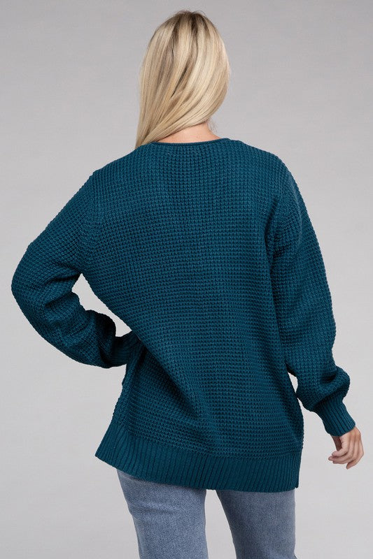 ZENANA Low Gauge Waffle Open Cardigan Sweater