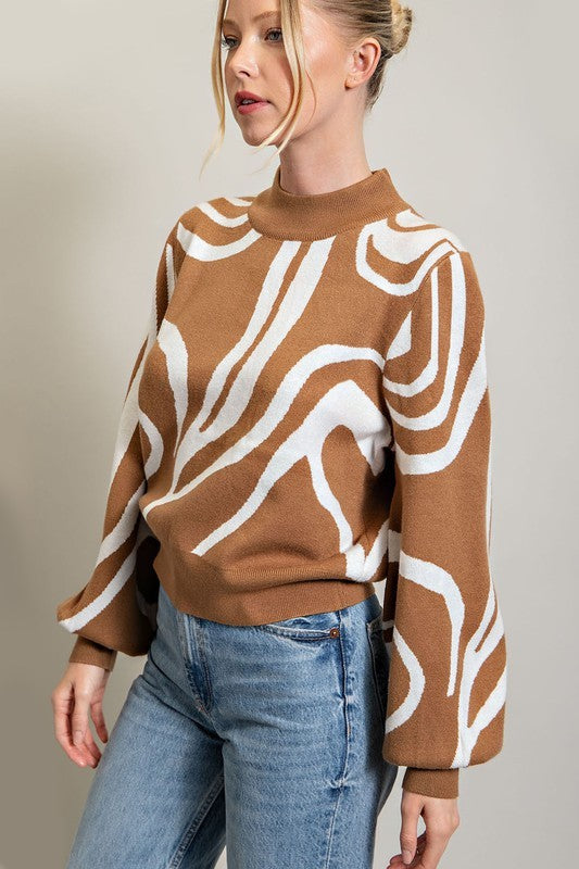 eesome Mock Neck Printed Sweater