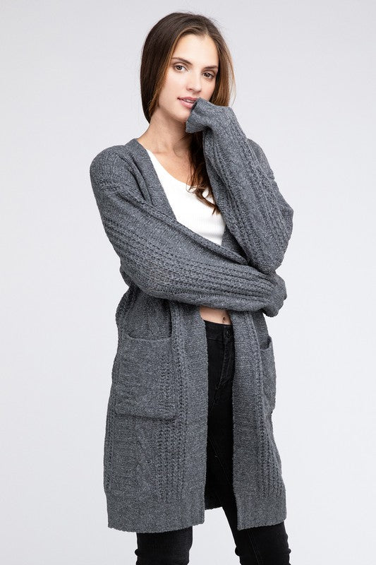 BiBi Twist Knitted Open Front Cardigan With Pockets