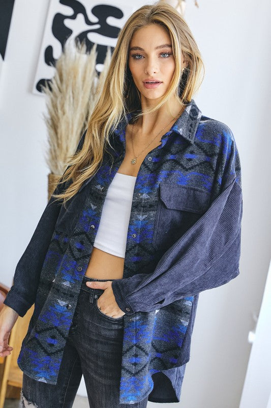 Load image into Gallery viewer, Davi &amp;amp; Dani Plus Printed Button Down Long Sleeve Jacket
