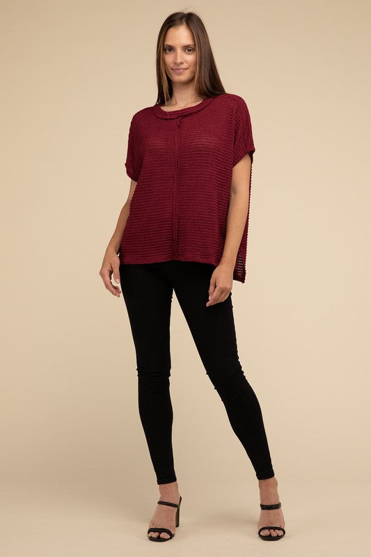 ZENANA Dolman Short Sleeve Jacquard Sweater