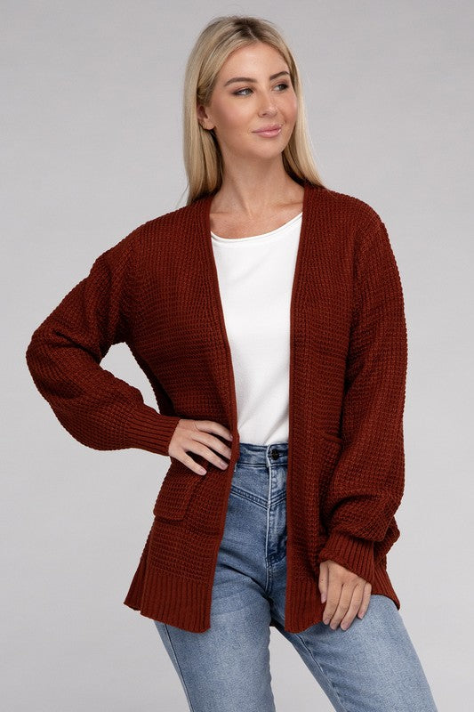 ZENANA Low Gauge Waffle Open Cardigan Sweater