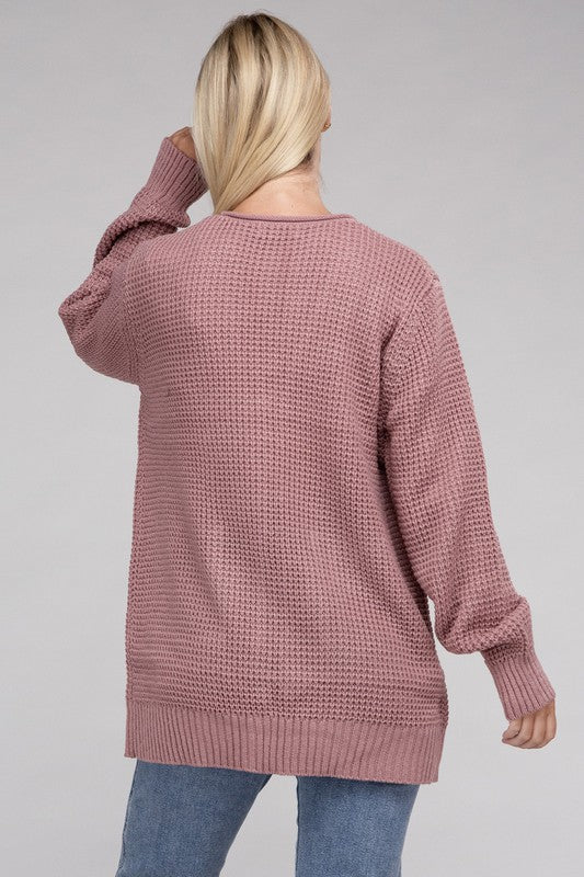 ZENANA Low Gauge Waffle Open Cardigan Sweater