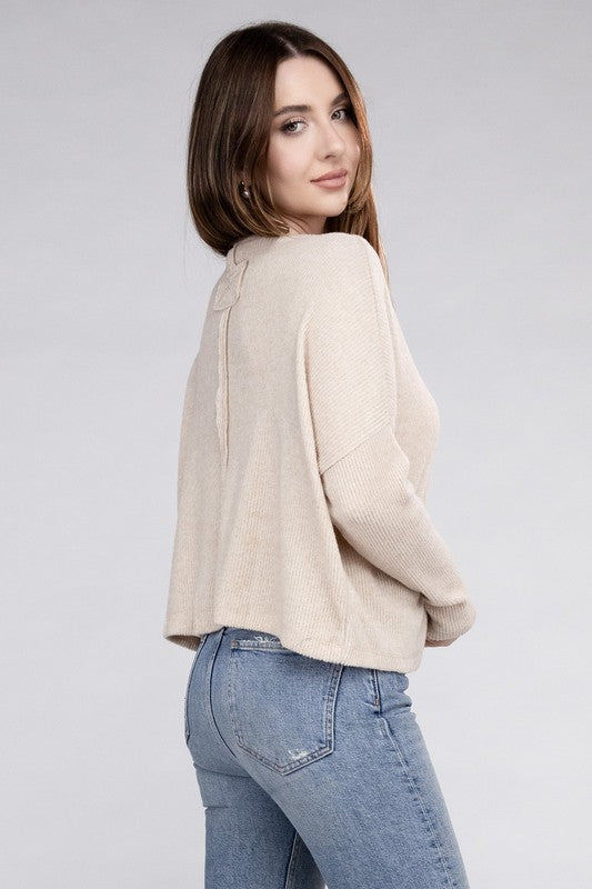 ZENANA Ribbed Dolman Long Sleeve Sweater