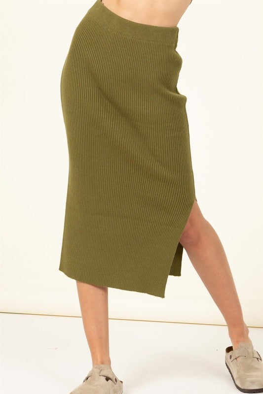 HYFVE Fashionista High-Waist Ribbed Midi Skirt
