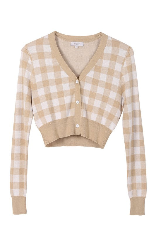 Lilou Long Sleeve Gingham Pattern Cardigan