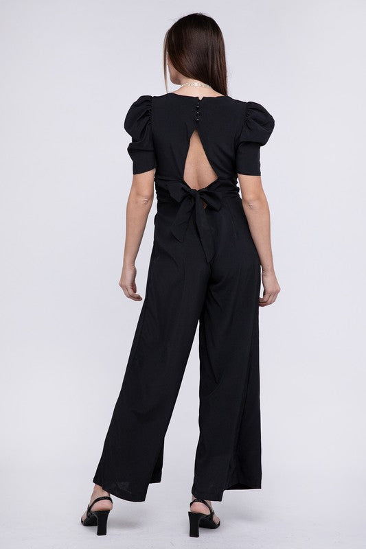 Nuvi Apparel V Neck Puff Sleeve Jumpsuit