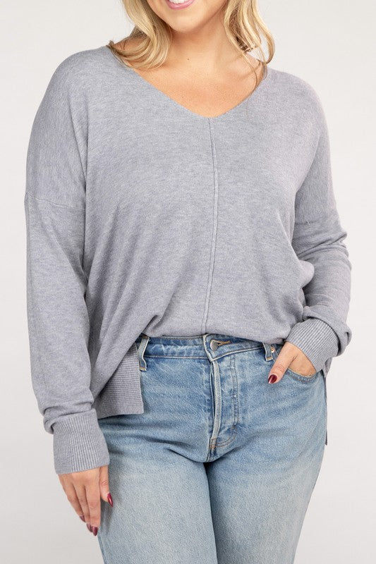 ZENANA Plus Garment Dyed Front Seam Sweater