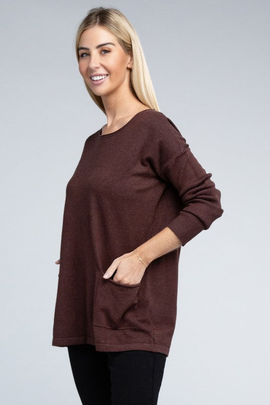 Load image into Gallery viewer, ZENANA Viscose Front Pockets Sweater

