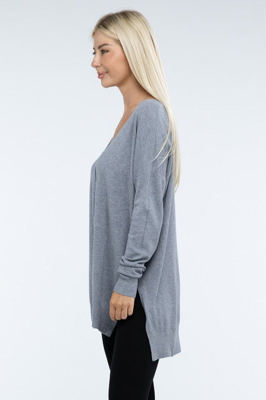 ZENANA Hi-Low Hem Front Seam Sweater