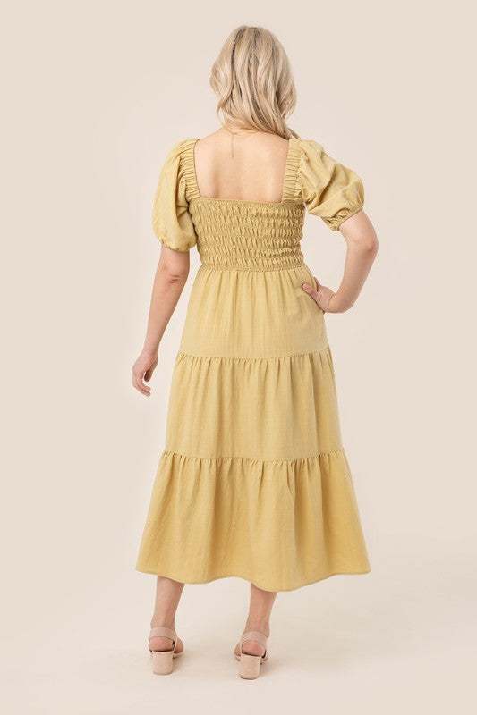 Lilou Tiered long dress with puff sleeves