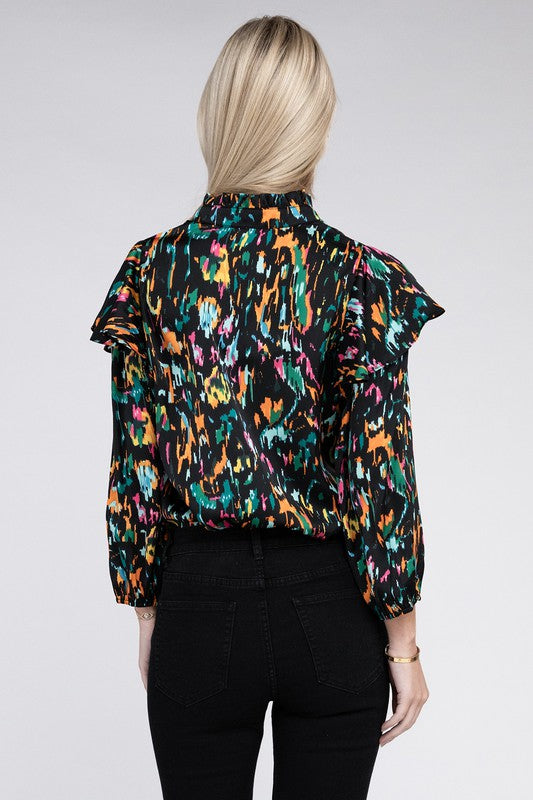 Nuvi Apparel Multicolor Print Ruffle Blouse