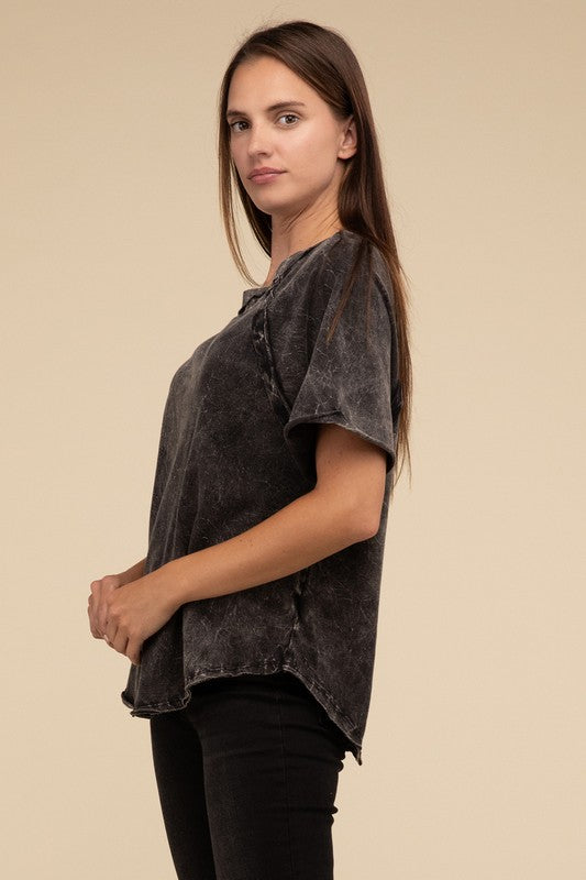 ZENANA Back Patch Crinkle Washed Raglan Sleeve T-Shirt