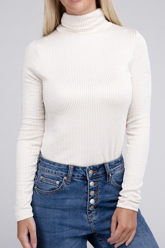 ZENANA Ribbed Turtle Neck Long Sleeve Top