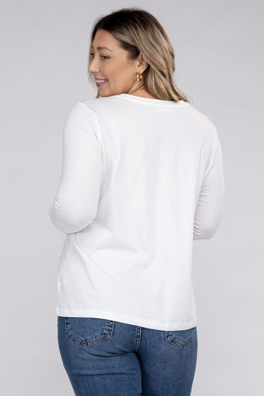 ZENANA Plus Cotton Crew Neck Long Sleeve T-Shirt