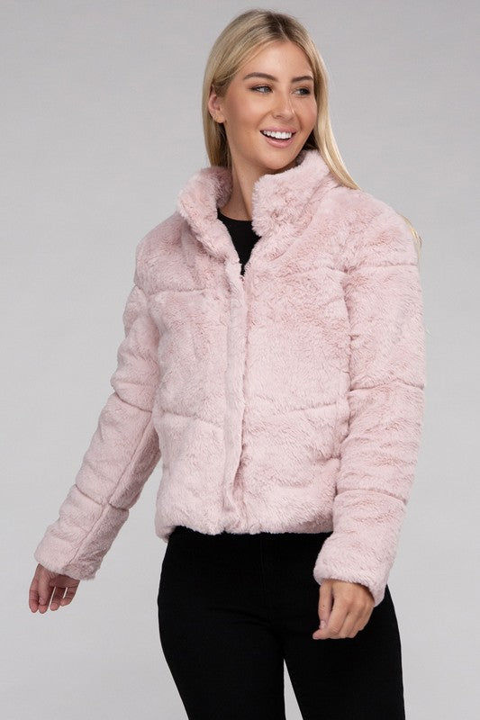 Ambiance Apparel Junior Fluffy Zip-Up Sweater Jacket