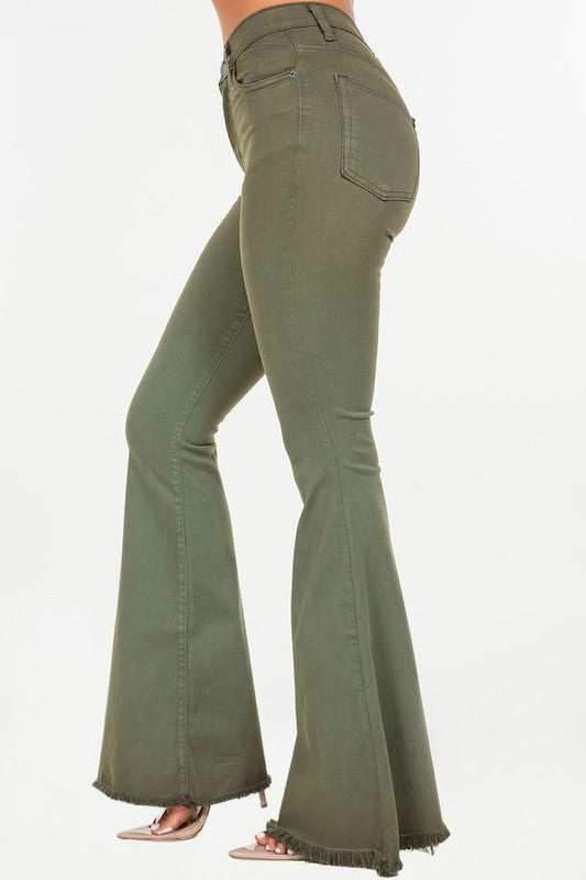 GJG Denim Bell Bottom Jean in Olive- Inseam 32"