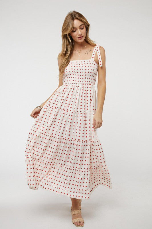 Davi & Dani Printed Smocked Ruffle Maxi Dress