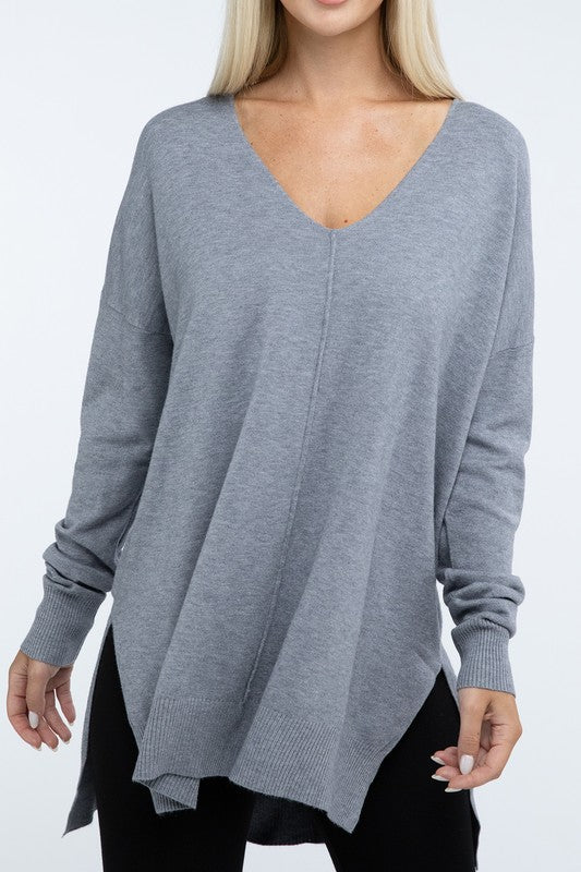 ZENANA Hi-Low Hem Front Seam Sweater