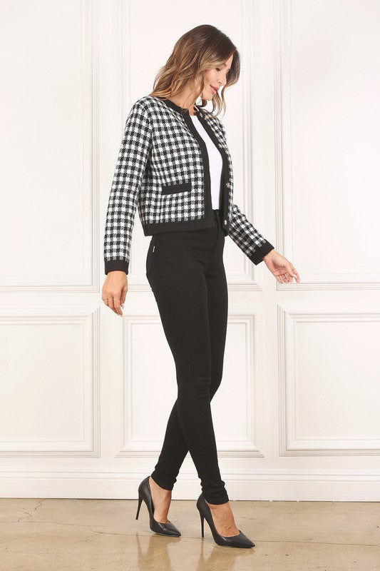 Lilou Black check knitted jacket