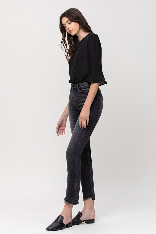 Flying Monkey High Rise Straight Crop with Uneven Hem Details