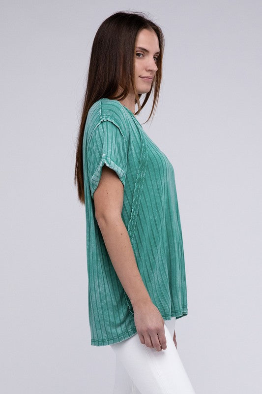 ZENANA Ribbed Raglan Dolman Sleeve Boat-Neck Top