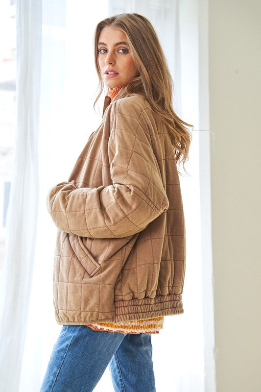 Davi & Dani Washed Soft Comfy Quilting Zip Closure Jacket