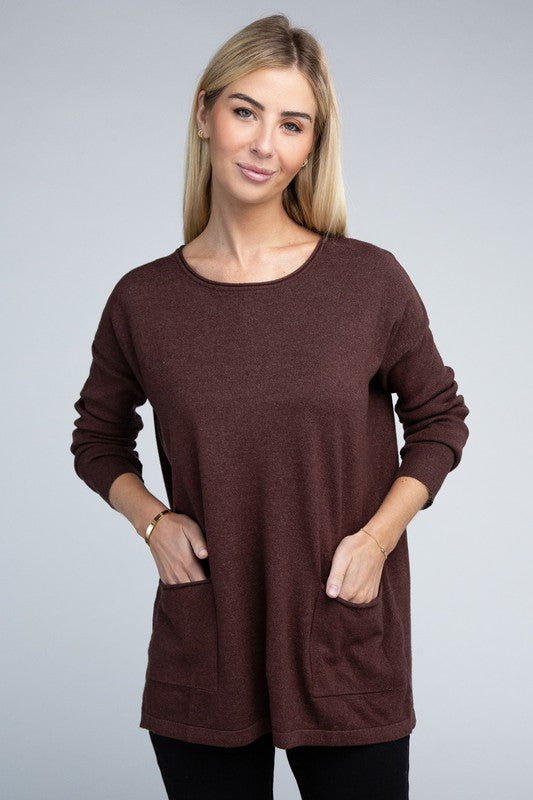 Load image into Gallery viewer, ZENANA Viscose Front Pockets Sweater

