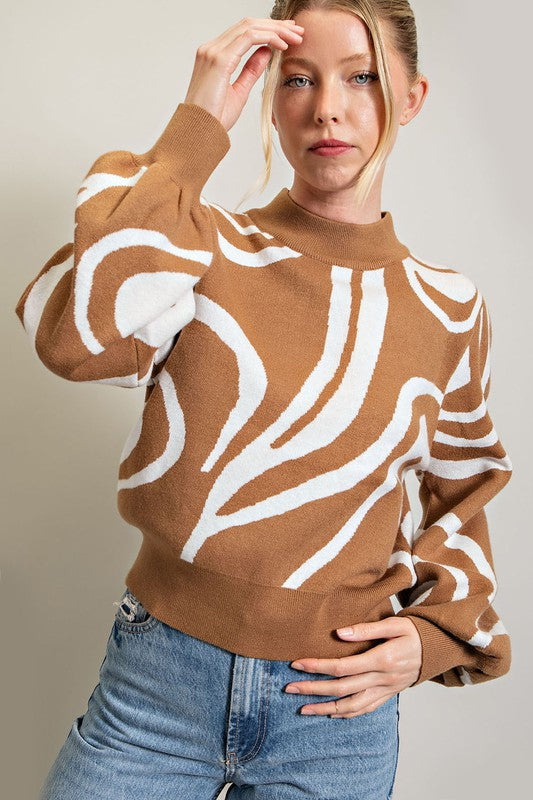 eesome Mock Neck Printed Sweater