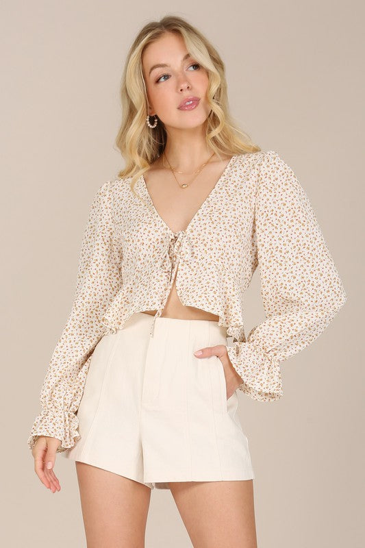 Load image into Gallery viewer, Lilou LS floral frill blouse
