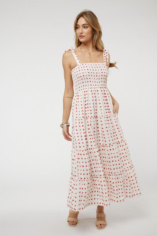 Davi & Dani Printed Smocked Ruffle Maxi Dress