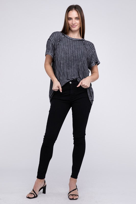 ZENANA Ribbed Raglan Dolman Sleeve Boat-Neck Top